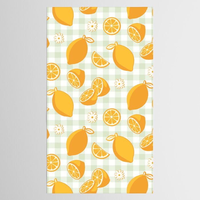 Lemons on Pastel Sage Green Gingham Tablecloth Gallery Image 2