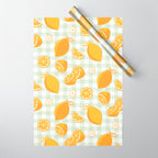 Lemons on Pastel Sage Green Gingham Wrapping Paper Gallery Image 1