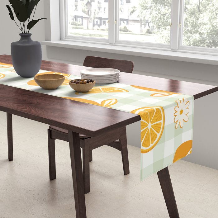 Lemons on Pastel Sage Green Gingham Table Runner Gallery Image 2