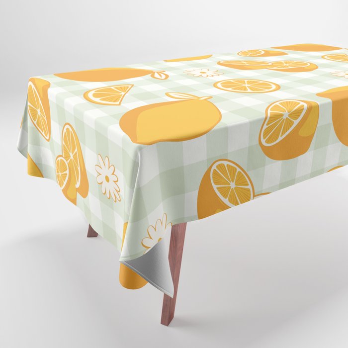 Lemons on Pastel Sage Green Gingham Tablecloth Gallery Image 1