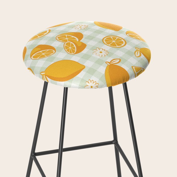 Lemons on Pastel Sage Green Gingham Stool Gallery Image 2