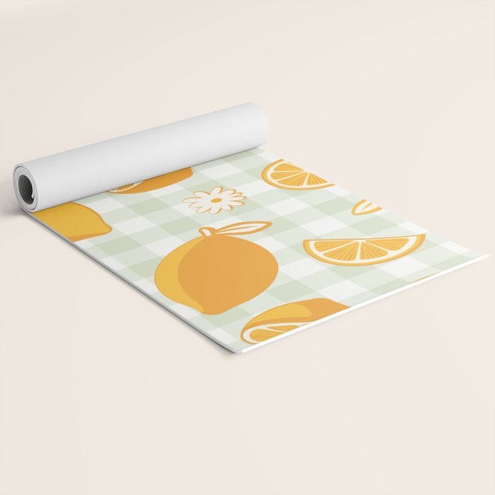 Lemons on Pastel Sage Green Gingham Yoga Mat Gallery Image 2