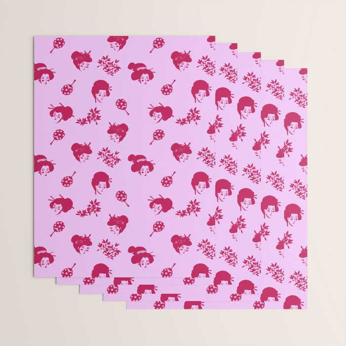 Red and pink Japanese pattern Wrapping Paper Gallery Image 3