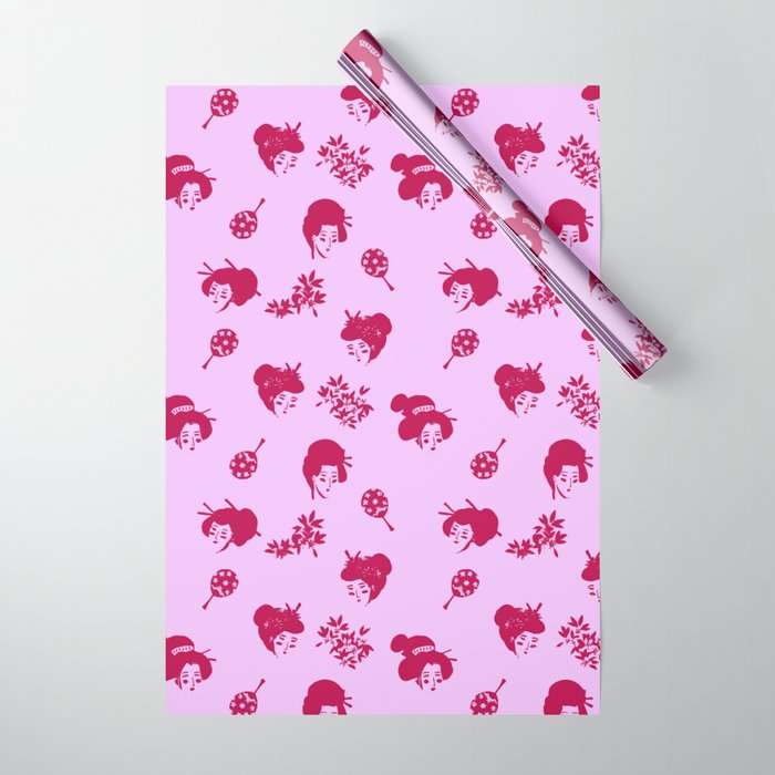 Red and pink Japanese pattern Wrapping Paper Gallery Image 1