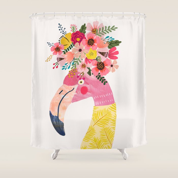 Happy Flamingo Shower Curtain Gallery Image 1