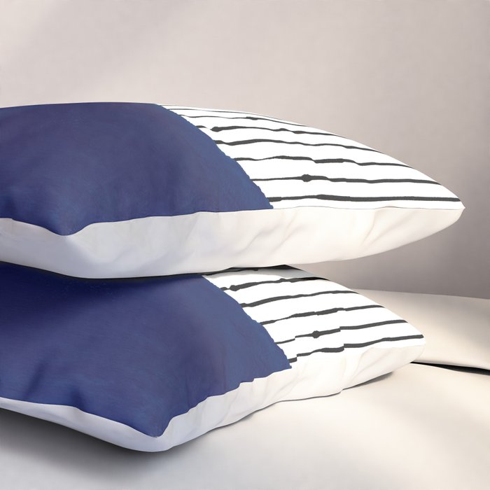 Lines and Wave (Blue) Pillow Sham Gallery Image 3