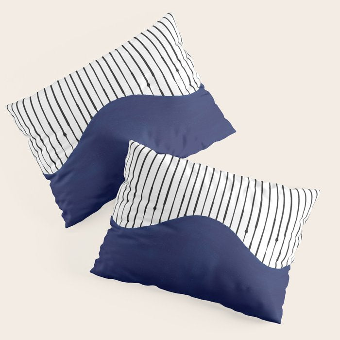 Lines and Wave (Blue) Pillow Sham Gallery Image 3