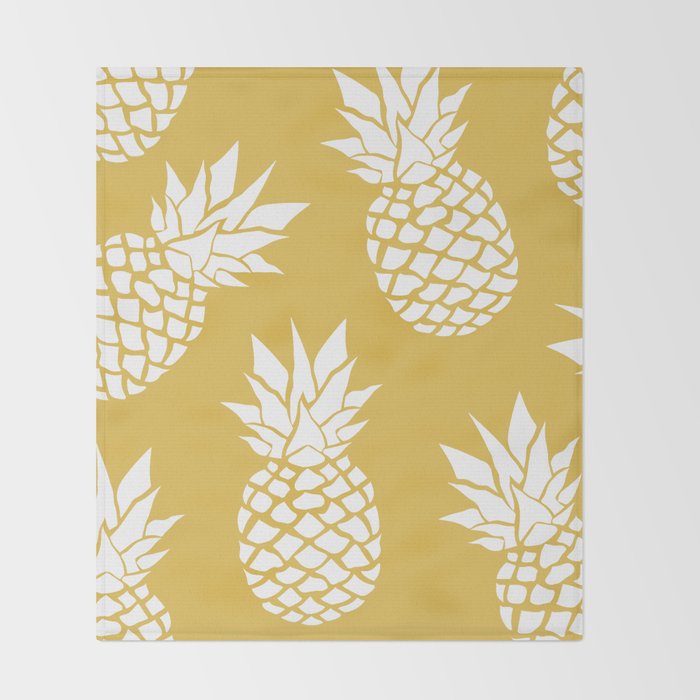 Tropical, Pineapples, Navy Blue ad White Throw Blanket Gallery Image 2