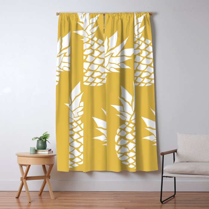 Tropical, Pineapples, Navy Blue ad White Window Curtain Gallery Image 5