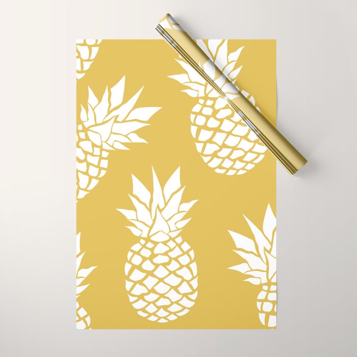 Tropical, Pineapples, Navy Blue ad White Wrapping Paper Gallery Image 1