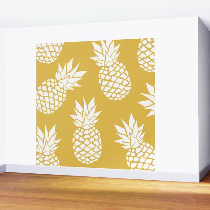 Tropical, Pineapples, Navy Blue ad White Wall Mural Gallery Image 2
