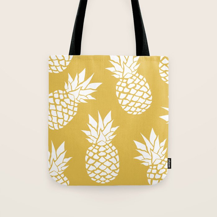 Tropical, Pineapples, Navy Blue ad White Tote Bag Gallery Image 1