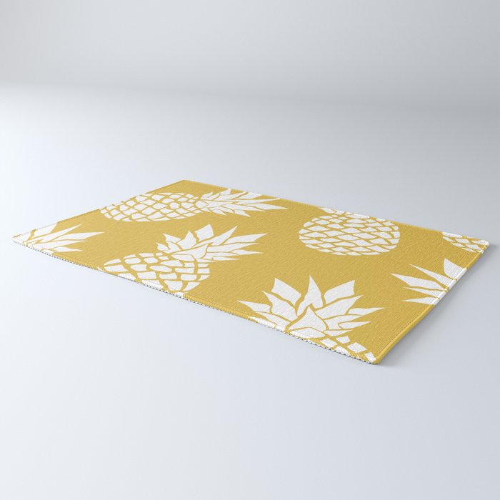 Tropical, Pineapples, Navy Blue ad White Rug Gallery Image 3