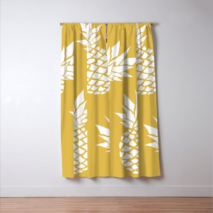 Tropical, Pineapples, Navy Blue ad White Window Curtain Gallery Image 3