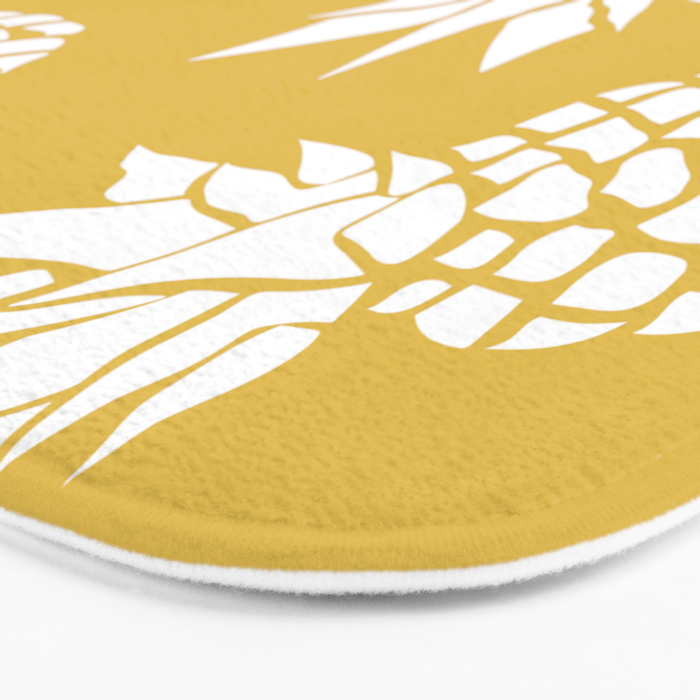 Tropical, Pineapples, Navy Blue ad White Bath Mat Gallery Image 3