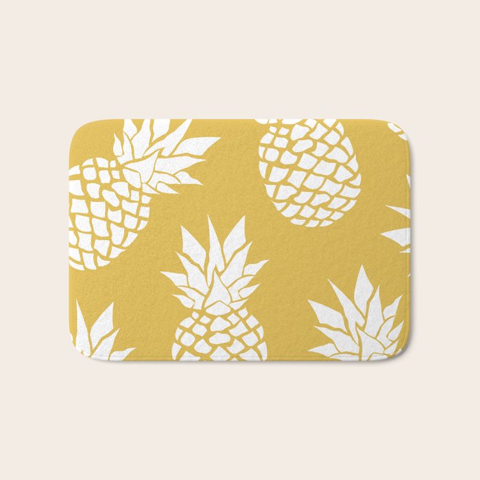 Tropical, Pineapples, Navy Blue ad White Bath Mat Gallery Image 1