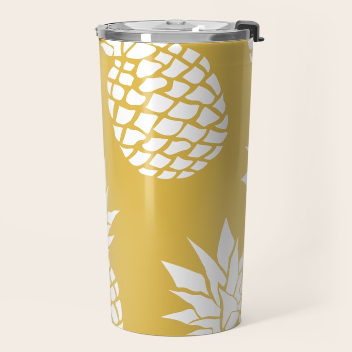 Tropical, Pineapples, Navy Blue ad White Travel Mug Gallery Image 2