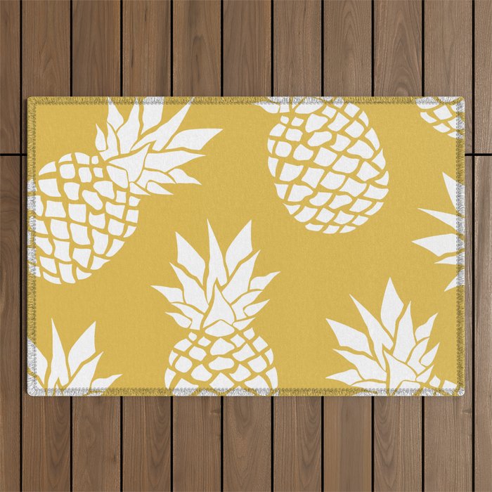 Tropical, Pineapples, Navy Blue ad White Outdoor Rug Gallery Image 1