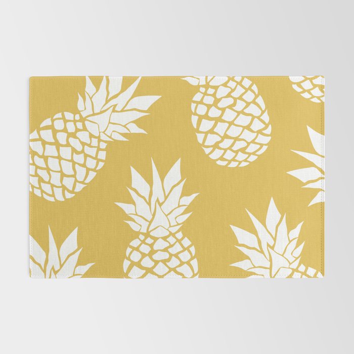 Tropical, Pineapples, Navy Blue ad White Rug Gallery Image 2