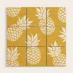 Tropical, Pineapples, Navy Blue ad White Wood Wall Art Gallery Image 1
