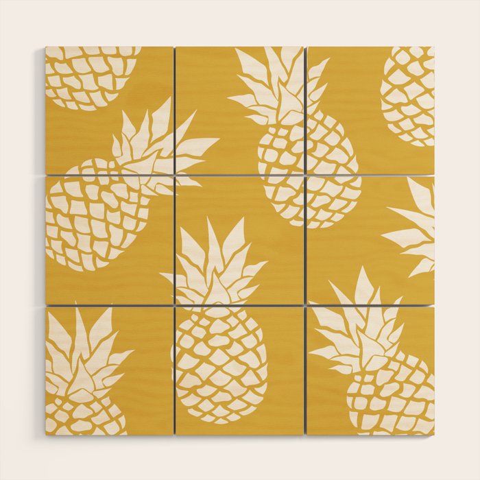 Tropical, Pineapples, Navy Blue ad White Wood Wall Art Gallery Image 1