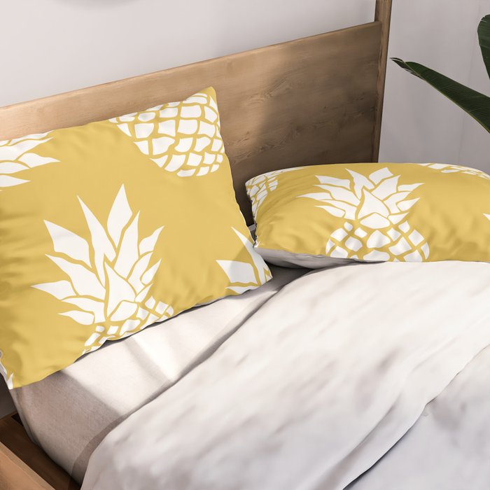 Tropical, Pineapples, Navy Blue ad White Pillow Sham Gallery Image 2