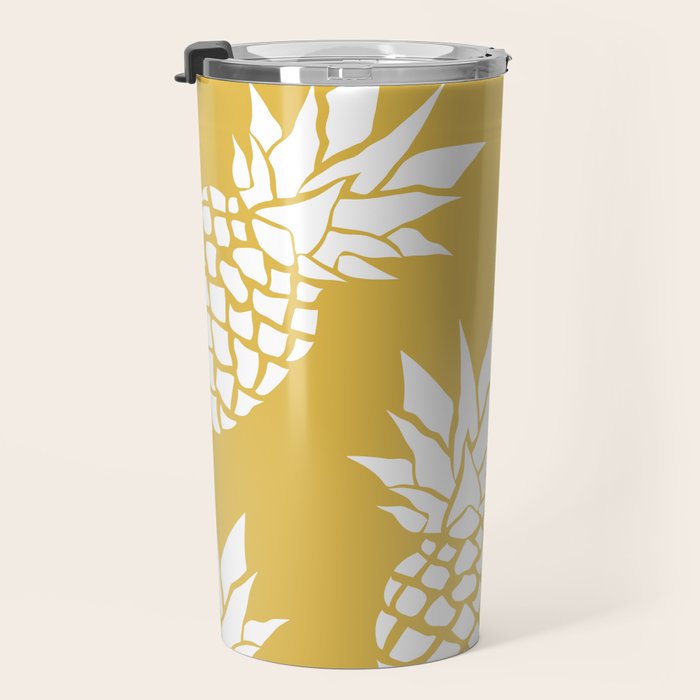 Tropical, Pineapples, Navy Blue ad White Travel Mug Gallery Image 3