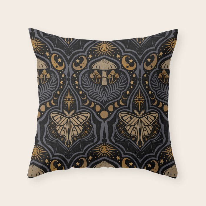 Celestial Forest Damask - Midnight Throw Pillow Gallery Image 6