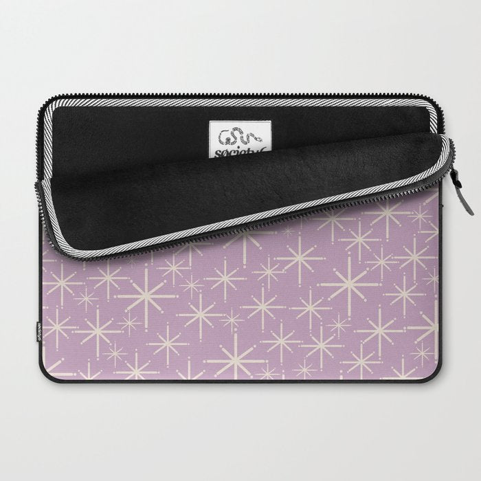 Mid Century Modern Twinkling Stars Retro Atomic Pattern Lavender Cream Laptop Sleeve Gallery Image 2