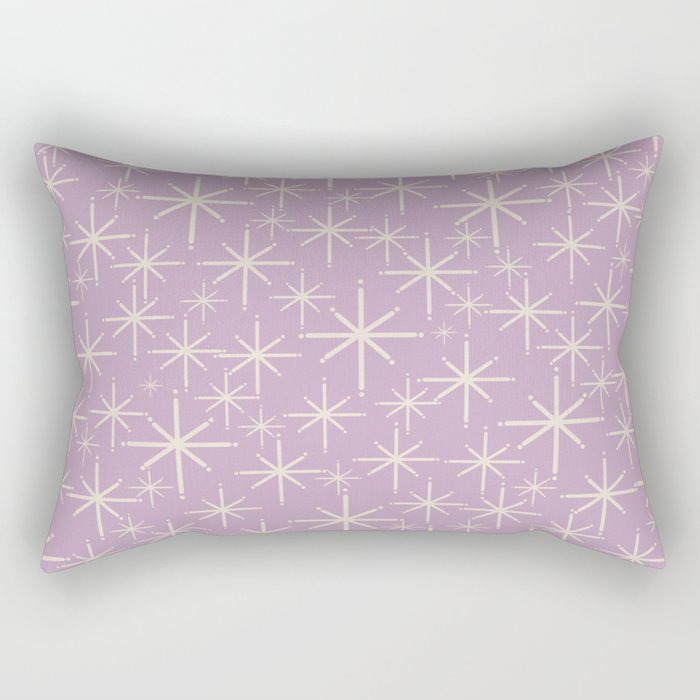 Mid Century Modern Twinkling Stars Retro Atomic Pattern Lavender Cream Rectangular Pillow Gallery Image 2