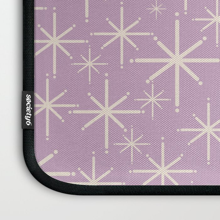 Mid Century Modern Twinkling Stars Retro Atomic Pattern Lavender Cream Laptop Sleeve Gallery Image 3