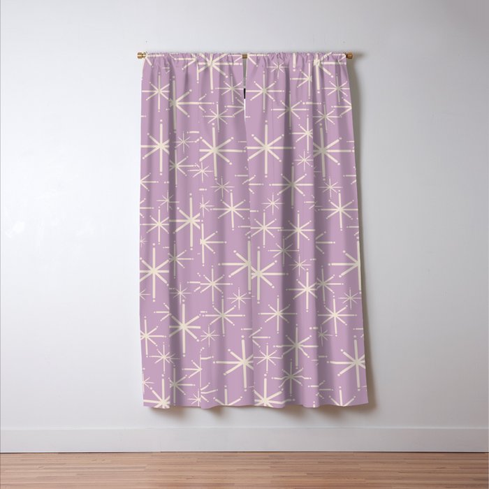 Mid Century Modern Twinkling Stars Retro Atomic Pattern Lavender Cream Window Curtain Gallery Image 3