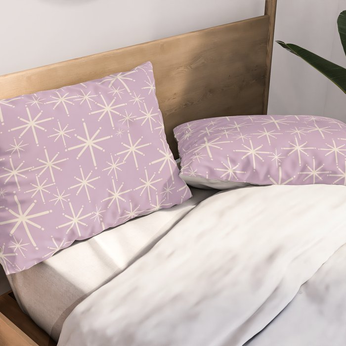 Mid Century Modern Twinkling Stars Retro Atomic Pattern Lavender Cream Pillow Sham Gallery Image 2