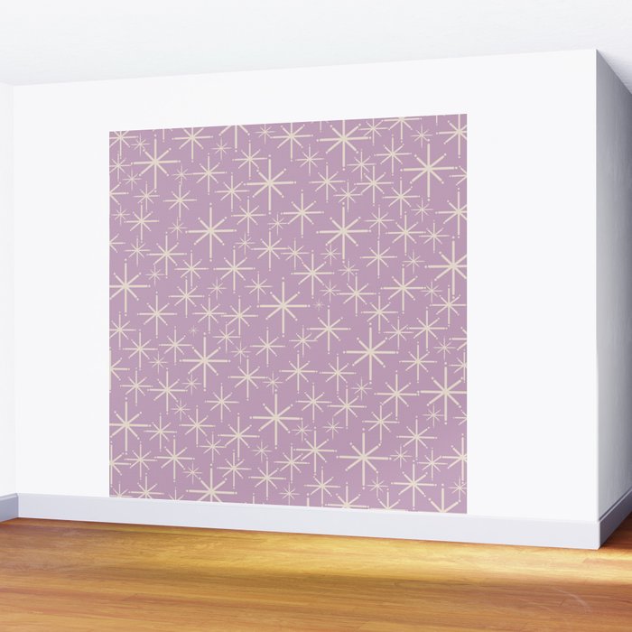 Mid Century Modern Twinkling Stars Retro Atomic Pattern Lavender Cream Wall Mural Gallery Image 2