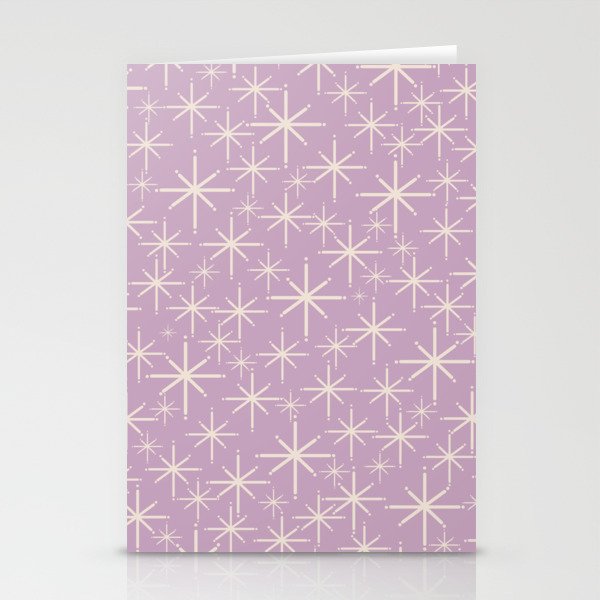 Mid Century Modern Twinkling Stars Retro Atomic Pattern Lavender Cream Stationery Card Gallery Image 1