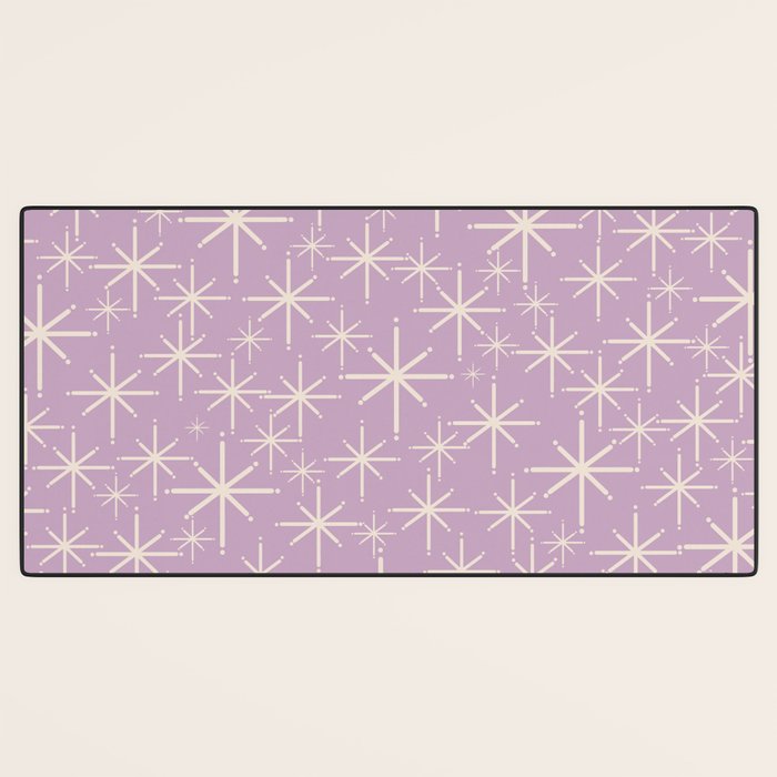 Mid Century Modern Twinkling Stars Retro Atomic Pattern Lavender Cream Desk Mat Gallery Image 3