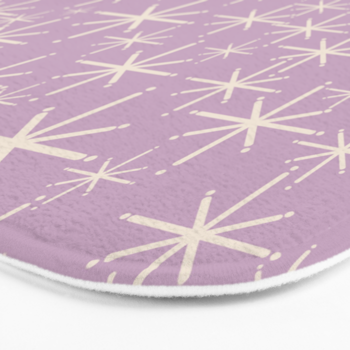 Mid Century Modern Twinkling Stars Retro Atomic Pattern Lavender Cream Bath Mat Gallery Image 3