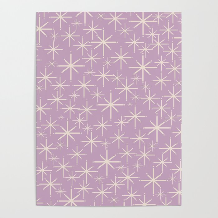 Mid Century Modern Twinkling Stars Retro Atomic Pattern Lavender Cream Poster Gallery Image 4