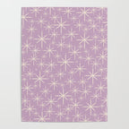Mid Century Modern Twinkling Stars Retro Atomic Pattern Lavender Cream Poster Gallery Image 4