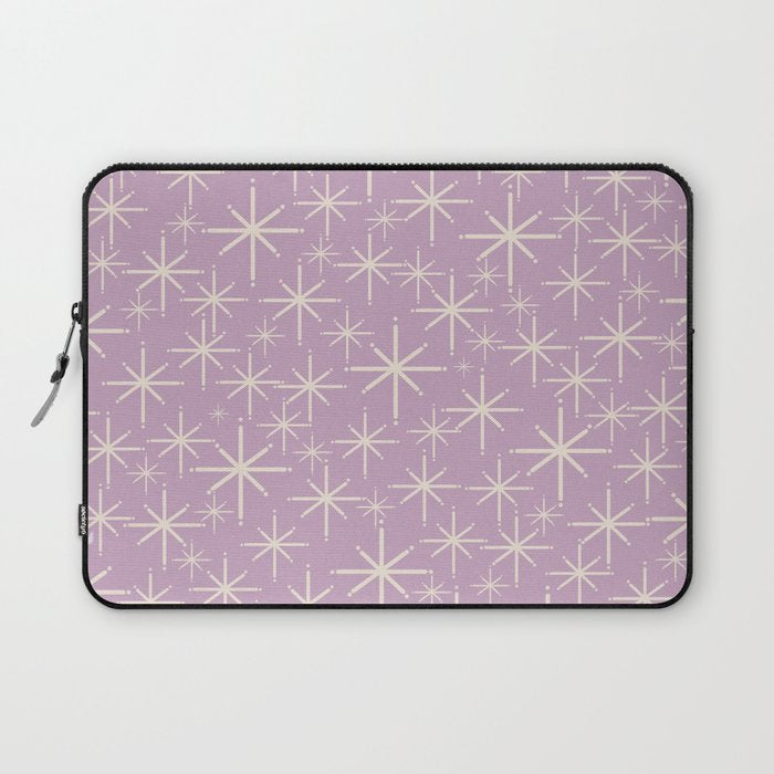 Mid Century Modern Twinkling Stars Retro Atomic Pattern Lavender Cream Laptop Sleeve Gallery Image 1