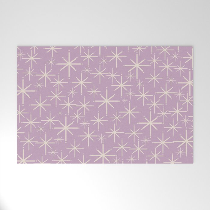 Mid Century Modern Twinkling Stars Retro Atomic Pattern Lavender Cream Welcome Mat Gallery Image 1