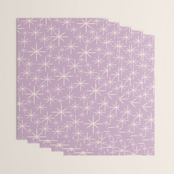 Mid Century Modern Twinkling Stars Retro Atomic Pattern Lavender Cream Wrapping Paper Gallery Image 3