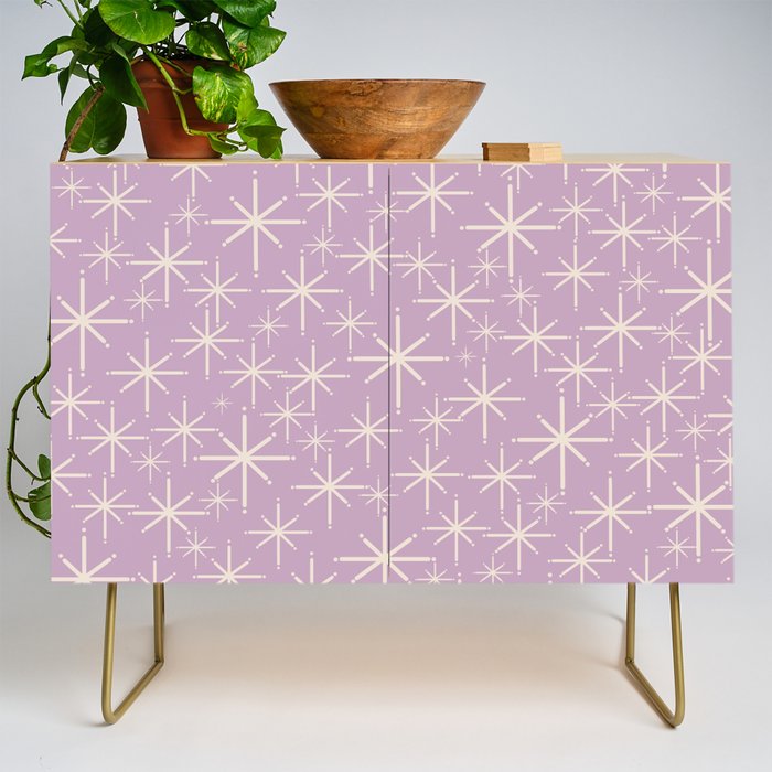 Mid Century Modern Twinkling Stars Retro Atomic Pattern Lavender Cream Credenza Gallery Image 1