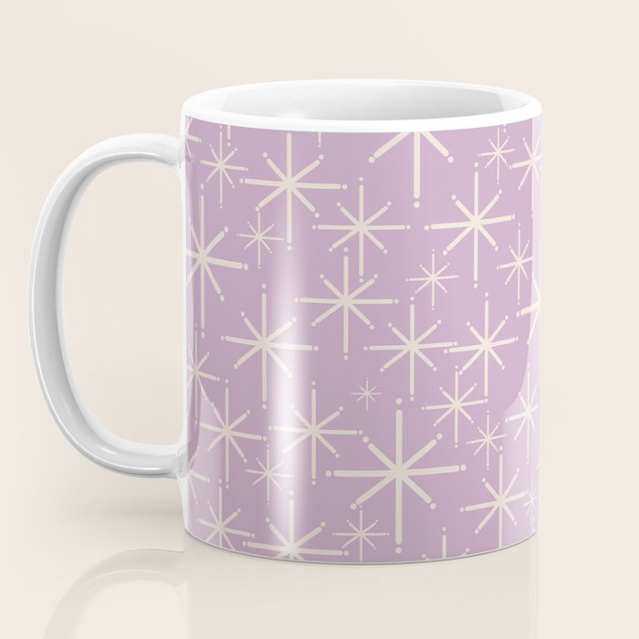 Mid Century Modern Twinkling Stars Retro Atomic Pattern Lavender Cream Coffee Mug Gallery Image 3