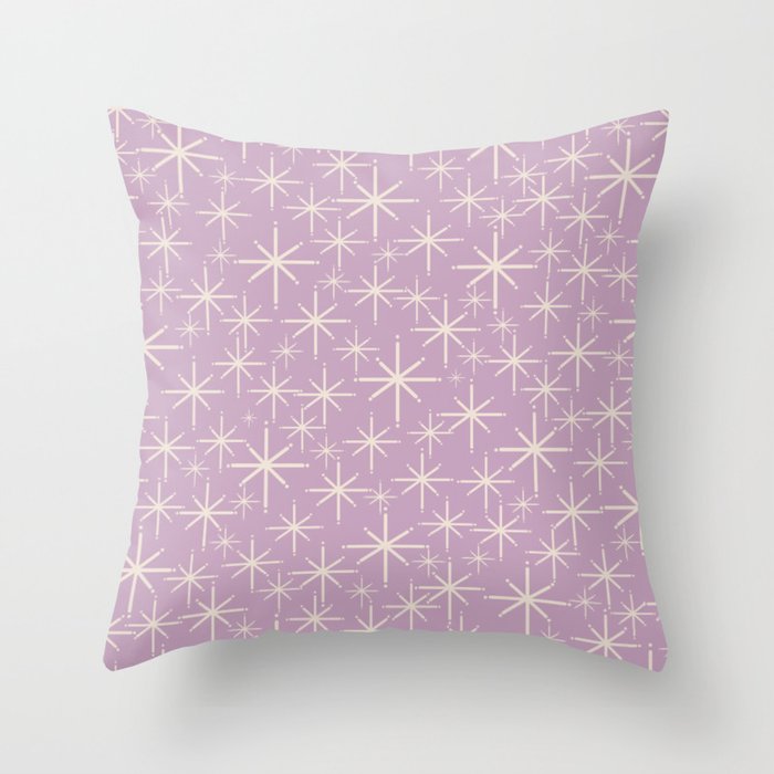 Mid Century Modern Twinkling Stars Retro Atomic Pattern Lavender Cream Throw Pillow Gallery Image 1