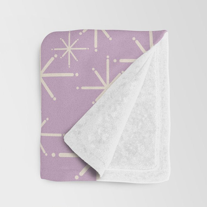Mid Century Modern Twinkling Stars Retro Atomic Pattern Lavender Cream Throw Blanket Gallery Image 3