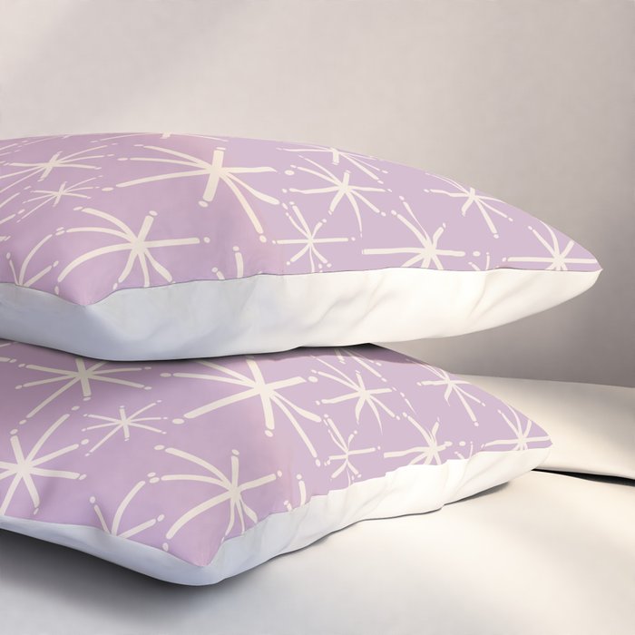 Mid Century Modern Twinkling Stars Retro Atomic Pattern Lavender Cream Pillow Sham Gallery Image 3