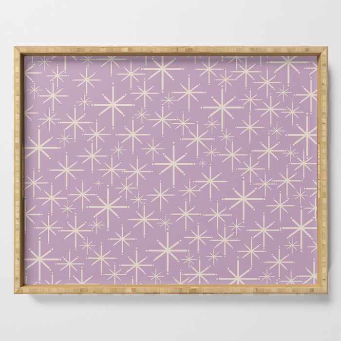Mid Century Modern Twinkling Stars Retro Atomic Pattern Lavender Cream Serving Tray Gallery Image 1