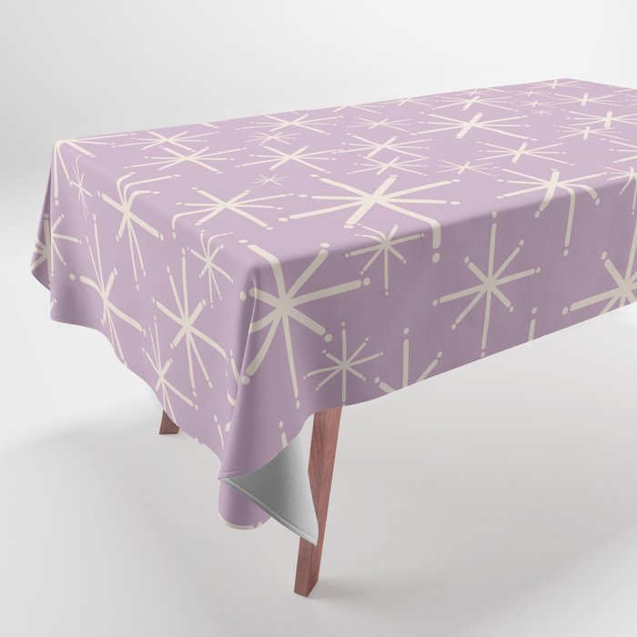 Mid Century Modern Twinkling Stars Retro Atomic Pattern Lavender Cream Tablecloth Gallery Image 1