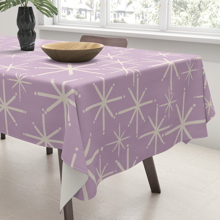 Mid Century Modern Twinkling Stars Retro Atomic Pattern Lavender Cream Tablecloth Gallery Image 3